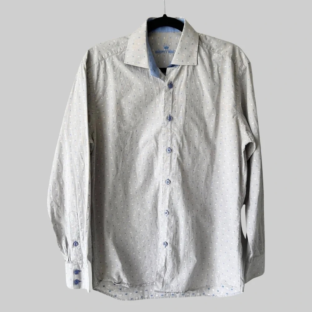 Bertigo  Textured Dots Cotton Button Down Casual Shirt